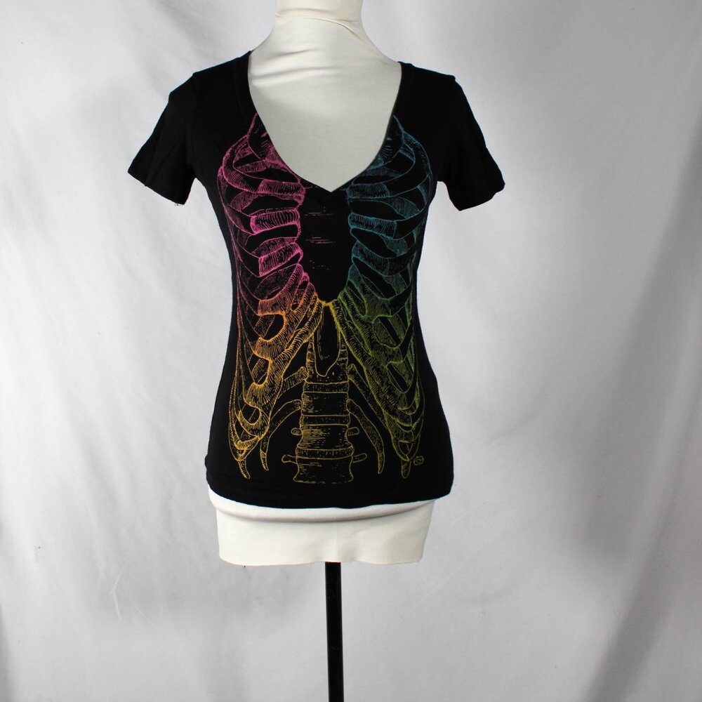 Vintage Y2K 2000s Pastel Goth Pride Ribcage V Neck Tee